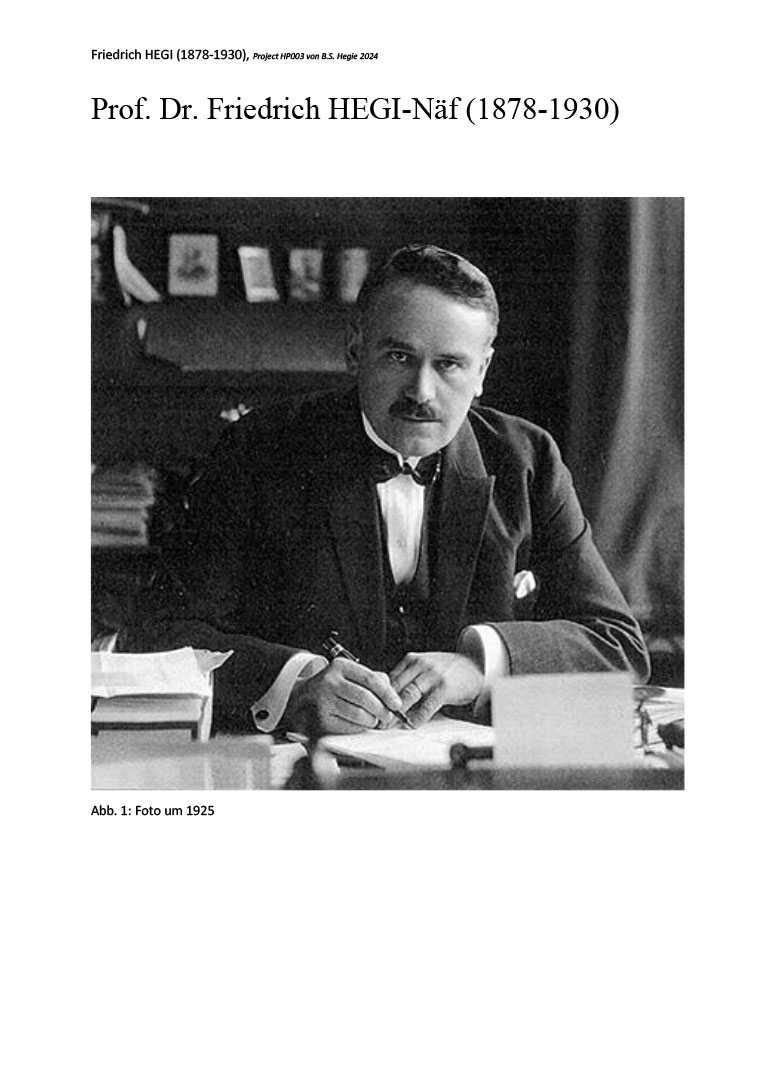 Titelblatt der Publikation mit dem Bild von Friedrich Hegi-Naef