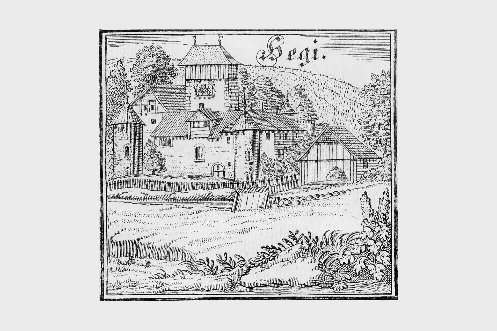 The oldest view of the palace complex by Johannes Meyer, 1685
